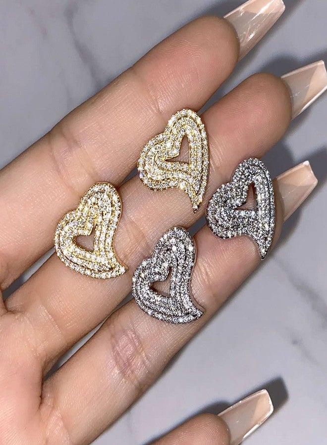Jacruces Silver Heart Earrings Stud Earrings for Women White Gold Plated Trendy Cubic Zirconia Bling Jewelry Valentines Day Earrings Mothers Day Gifts Hip Hop Jewelry - Image 5